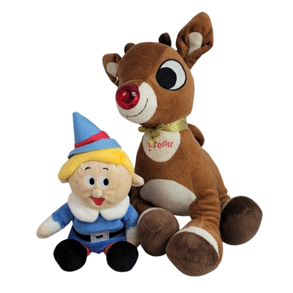 Rudolph the Red Nosed Reindeer & Hermey Elf Dentist Plush Rattle Light Lot of 2